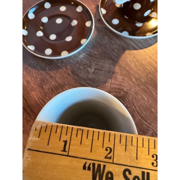 Set of 2 Fitz & Floyd Brown & White Polka Dot Espresso Cups and Saucers - Picture 5 of 11